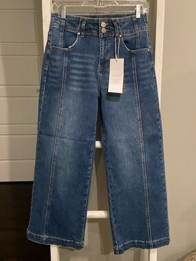 Risen High-Rise Wide-Leg Cropped Jeans in Medium Blue Denim